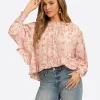 JS Jessica Simpson Anaya Mock Neck Blouse in Shell-Calia Paisley