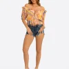 JS Jessica Simpson Cozette Peplum Blouse in Multi Celestial Patchwork
