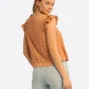 JS Jessica Simpson Dani Lace Trimmed Blouse in Camel