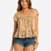 JS Jessica Simpson Mirna Blouse in Camel Victorian Paisley