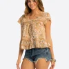 JS Jessica Simpson Mirna Blouse in Camel Victorian Paisley