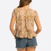 JS Jessica Simpson Mirna Blouse in Camel Victorian Paisley
