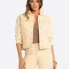 JS Jessica Simpson Pleat Back Denim Jacket  in Undyed Natural