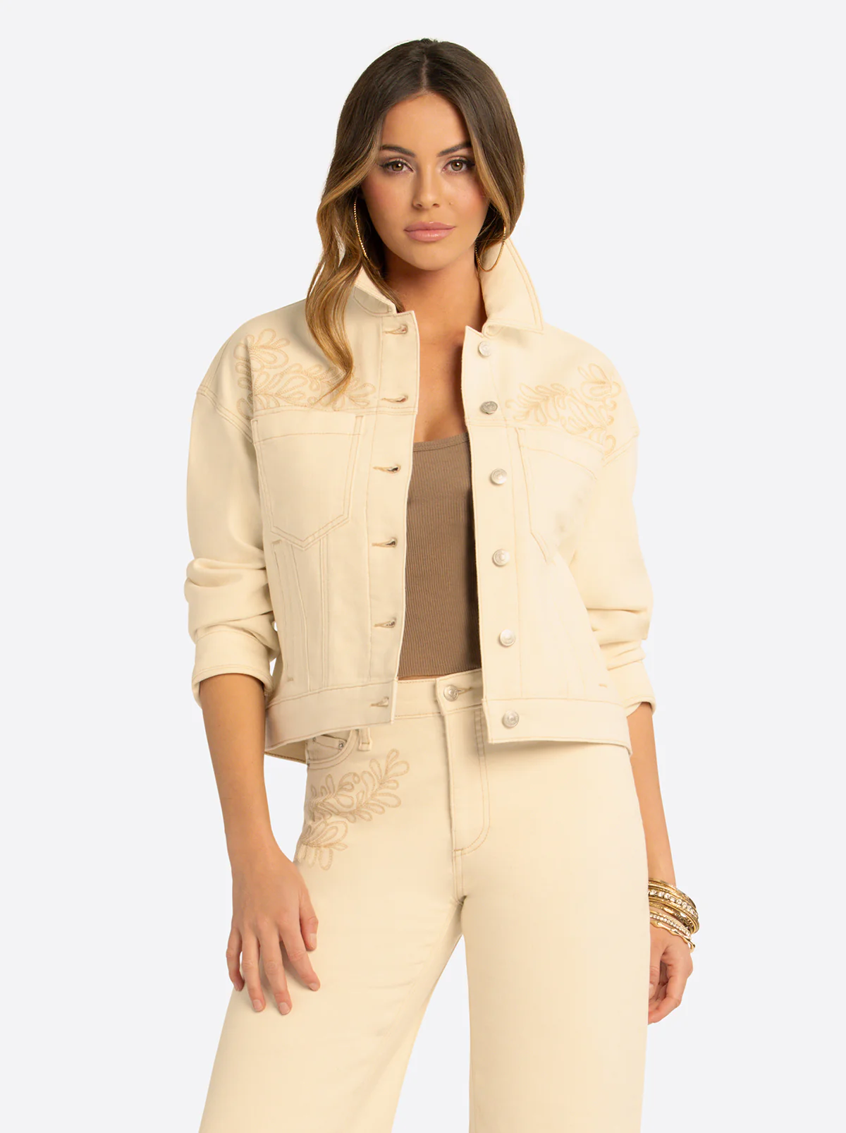 JS Jessica Simpson Pleat Back Denim Jacket  in Undyed Natural
