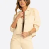 JS Jessica Simpson Pleat Back Denim Jacket  in Undyed Natural