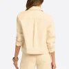 JS Jessica Simpson Pleat Back Denim Jacket  in Undyed Natural