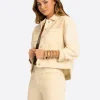 JS Jessica Simpson Pleat Back Denim Jacket  in Undyed Natural