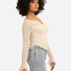 JS Jessica Simpson Tie Lace Top in Whitecap Gray