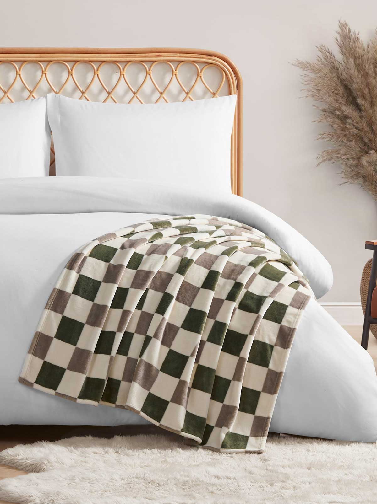 3246-emery-checkerboard-plush-throw-in-olive-grey-1.jpg Emery Checkerboard Plush Throw in Olive & Grey