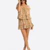 JS Jessica Simpson Adeline Smocked Waist Skirt in Camel Victorian Paisley
