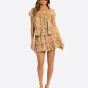 JS Jessica Simpson Adeline Smocked Waist Skirt in Camel Victorian Paisley