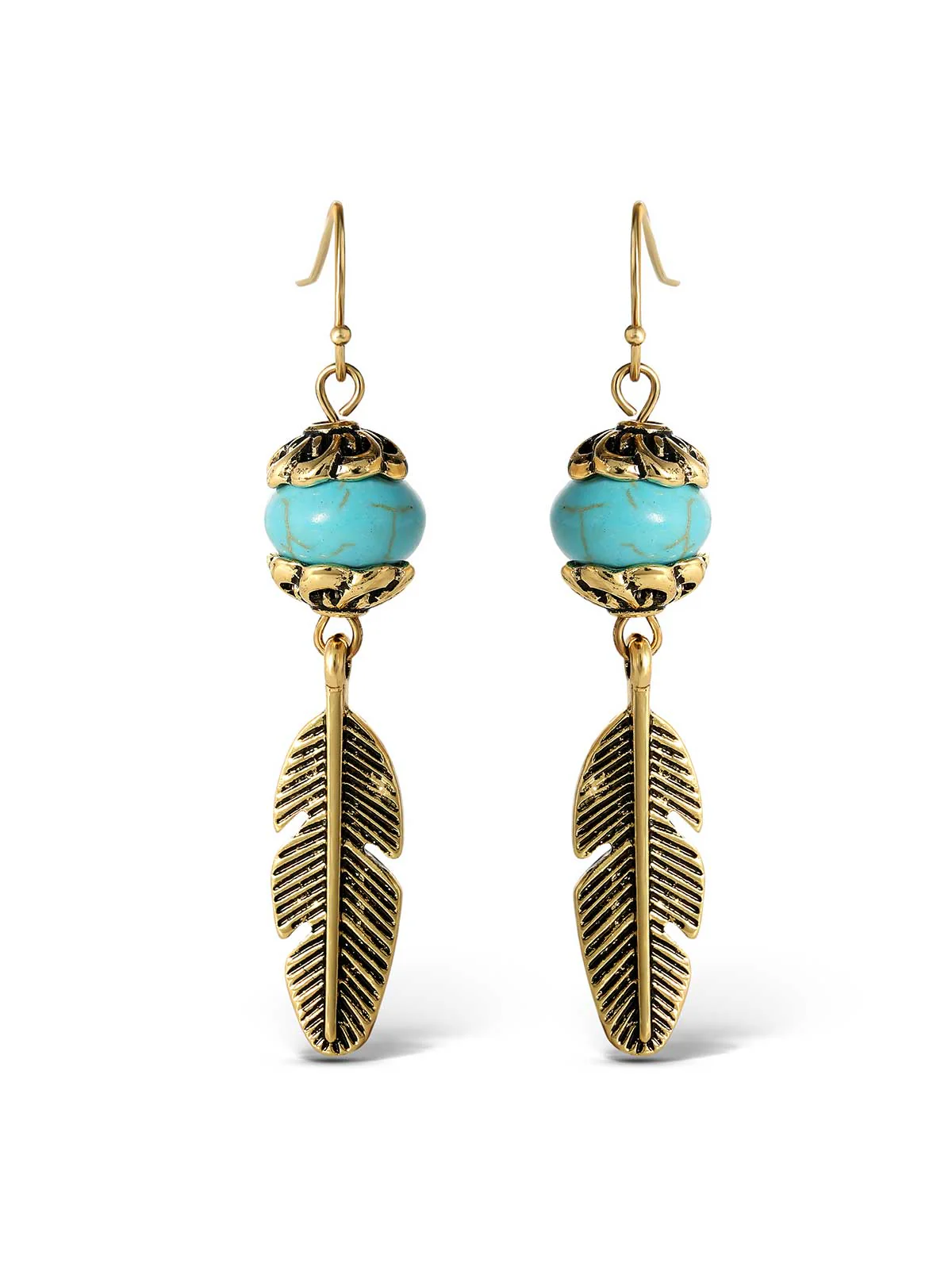 3777-turquoise-bead-feather-drop-earrings-in-gold-1.webp Turquoise Bead Feather Drop Earrings in Gold