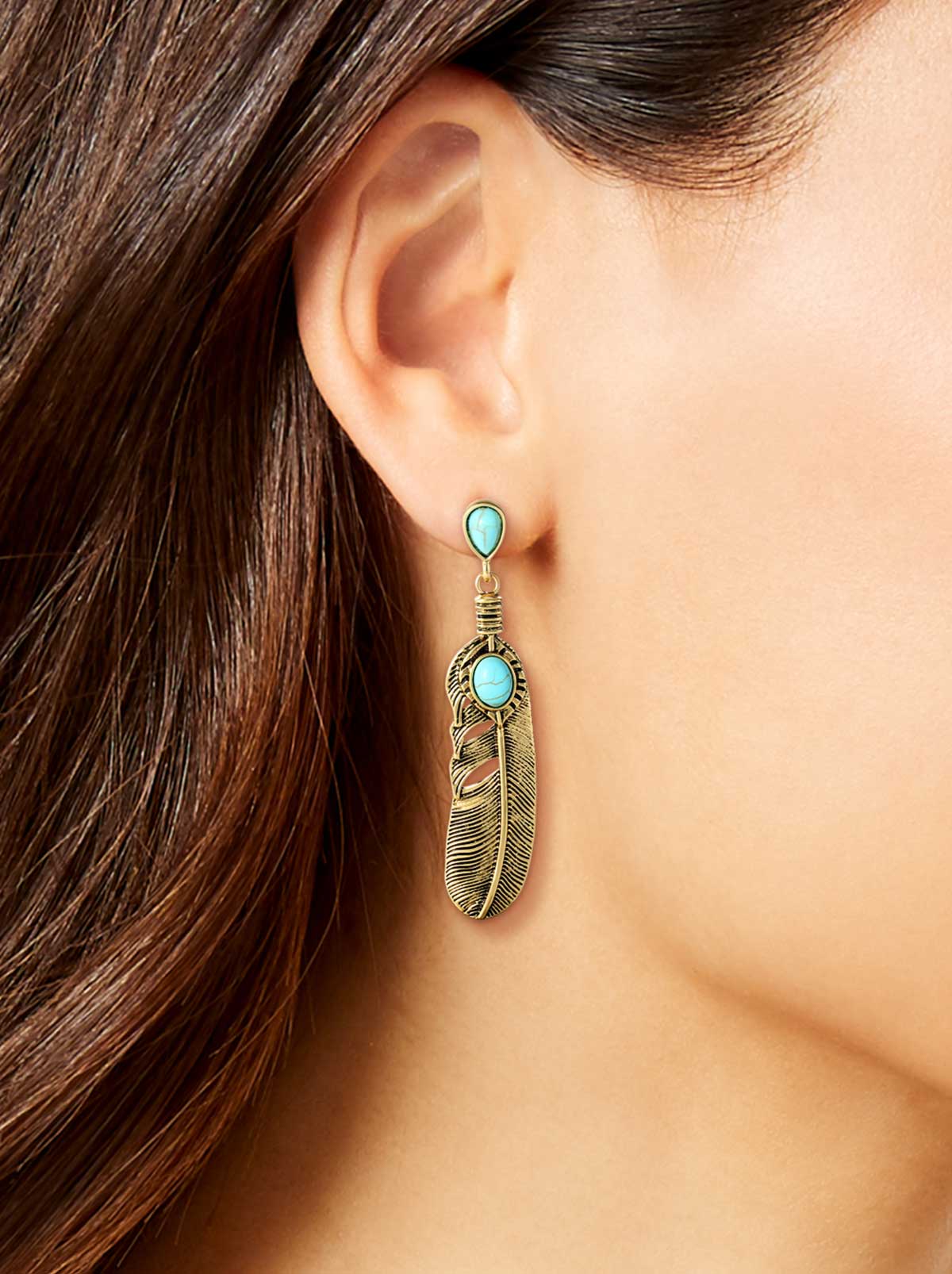 3778-turquoise-stone-feather-drop-earrings-1.jpg Turquoise Stone Feather Drop Earrings