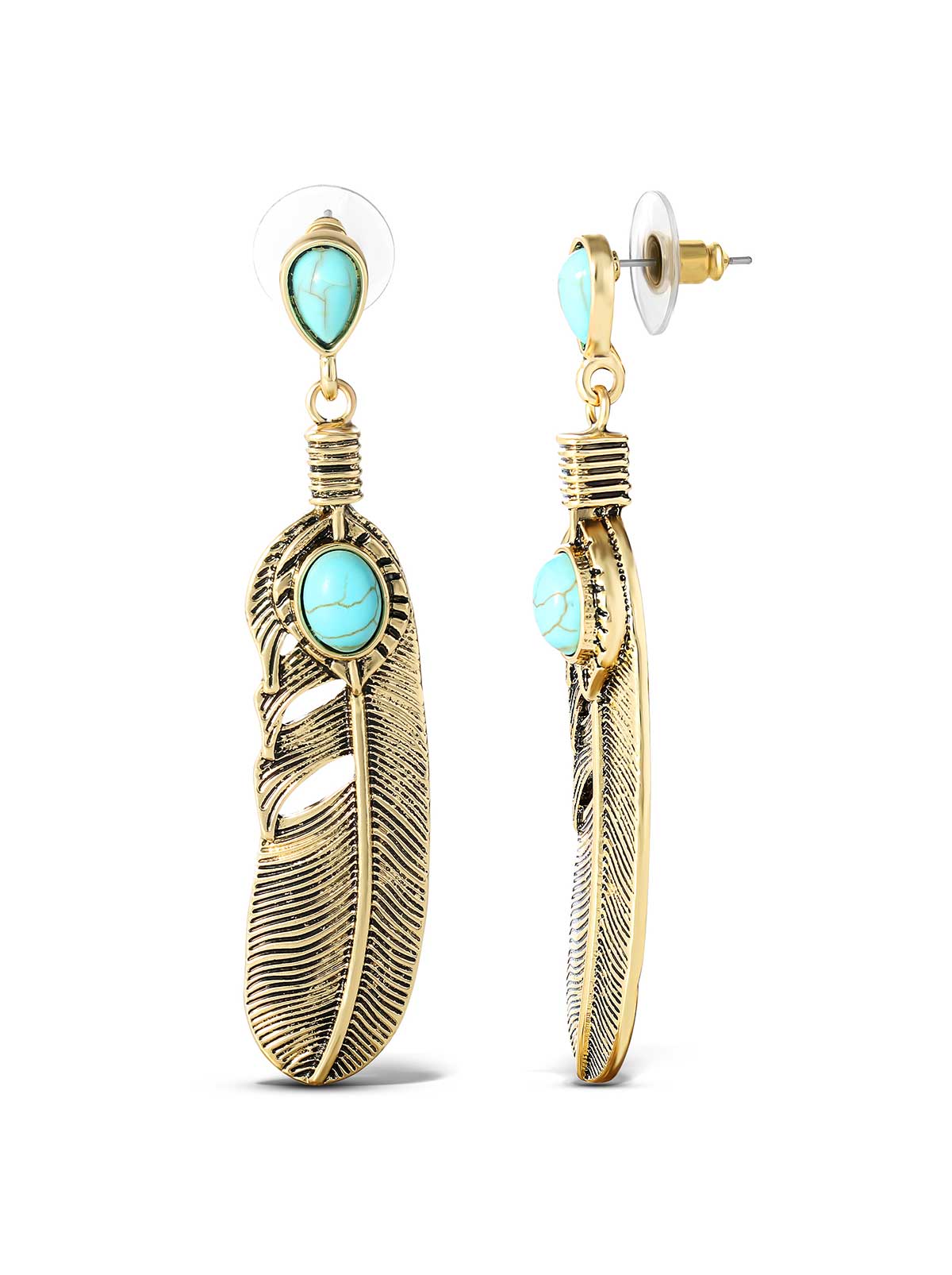 3778-turquoise-stone-feather-drop-earrings-2.jpg Turquoise Stone Feather Drop Earrings