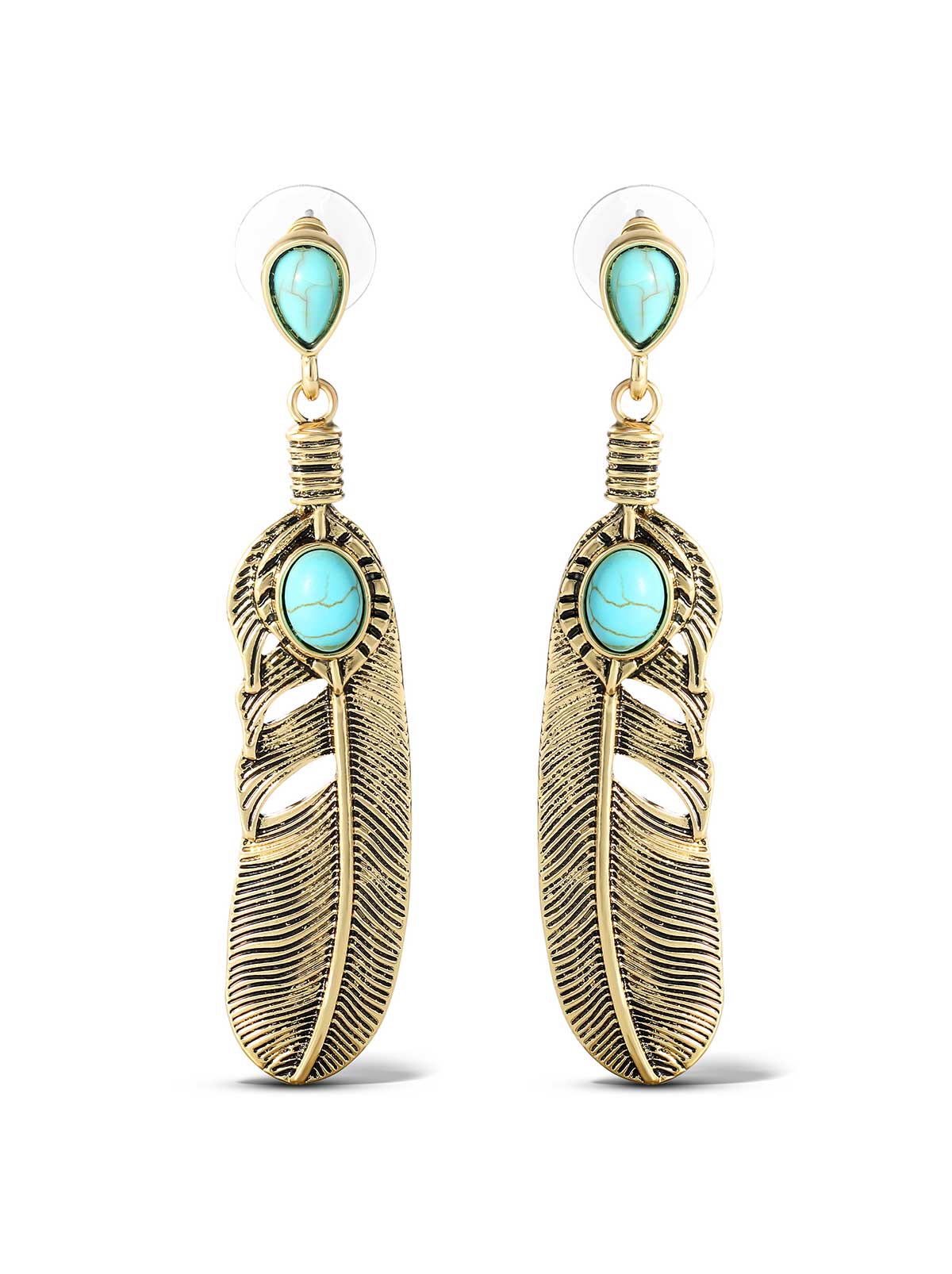 3778-turquoise-stone-feather-drop-earrings-3.jpg Turquoise Stone Feather Drop Earrings