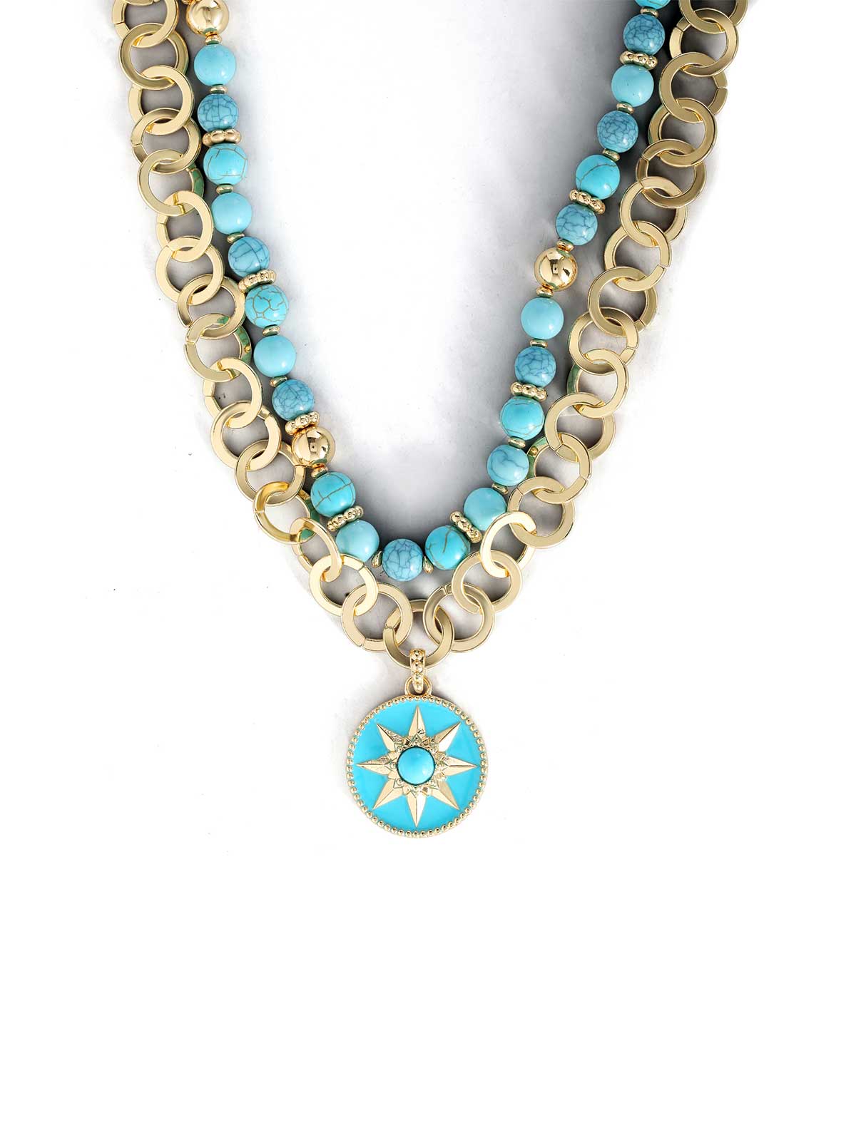 3779-layered-necklace-with-turquoise-beads-1.jpg Layered Necklace with Turquoise Beads