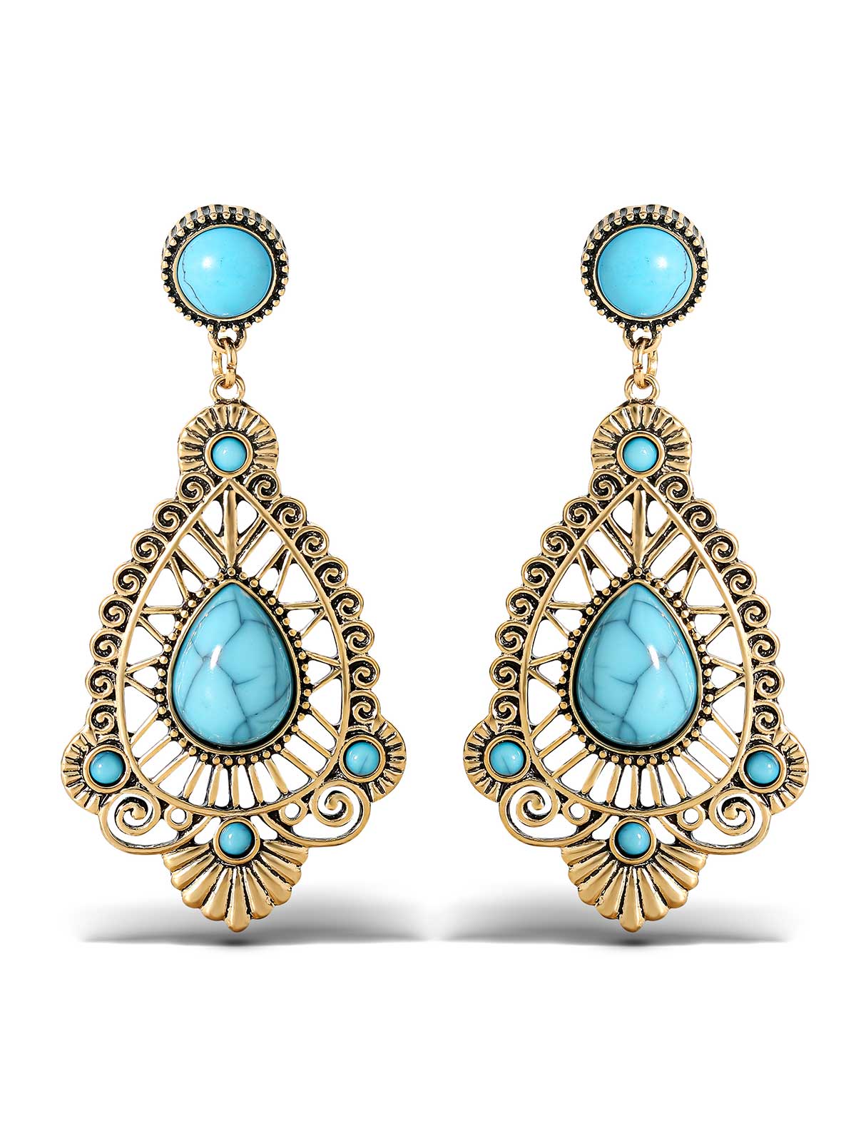 3794-turquoise-stone-filigree-earrings-2.jpg Turquoise Stone Filigree Earrings