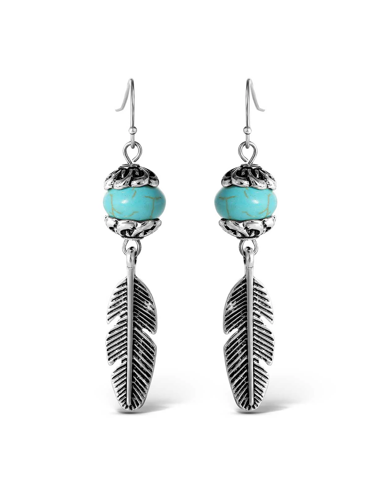 3797-turquoise-bead-feather-drop-earrings-in-silver-1.webp Turquoise Bead Feather Drop Earrings in Silver
