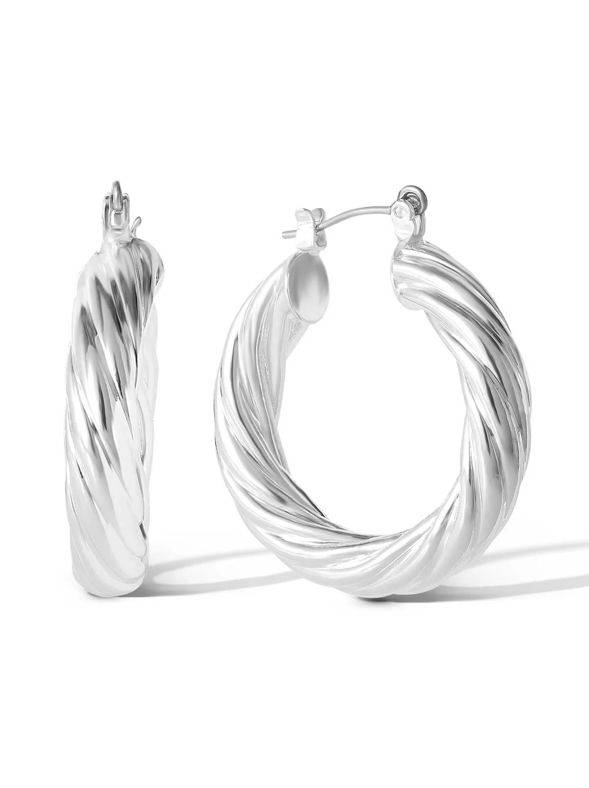 Thick Twisted Hoop Earrings in Silver
