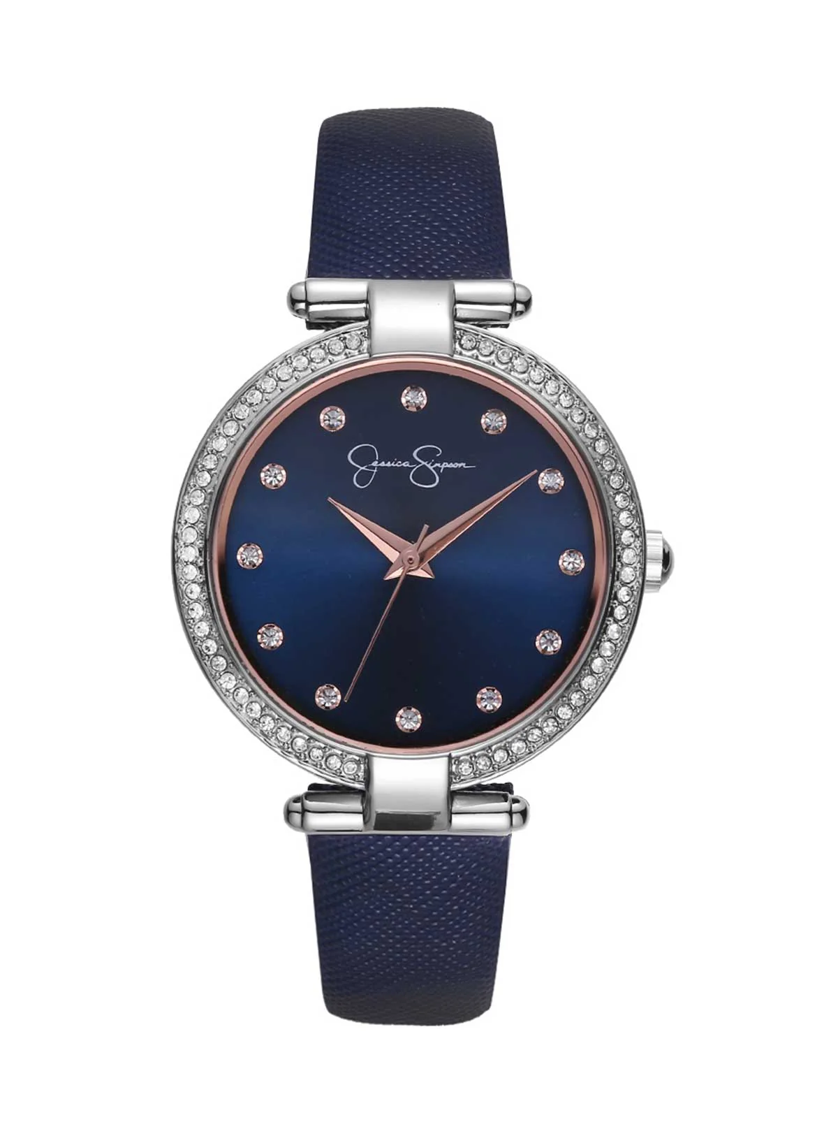 3802-crystal-bezel-navy-strap-watch-in-silver-tone-1.webp Crystal Bezel Navy Strap Watch in Silver Tone