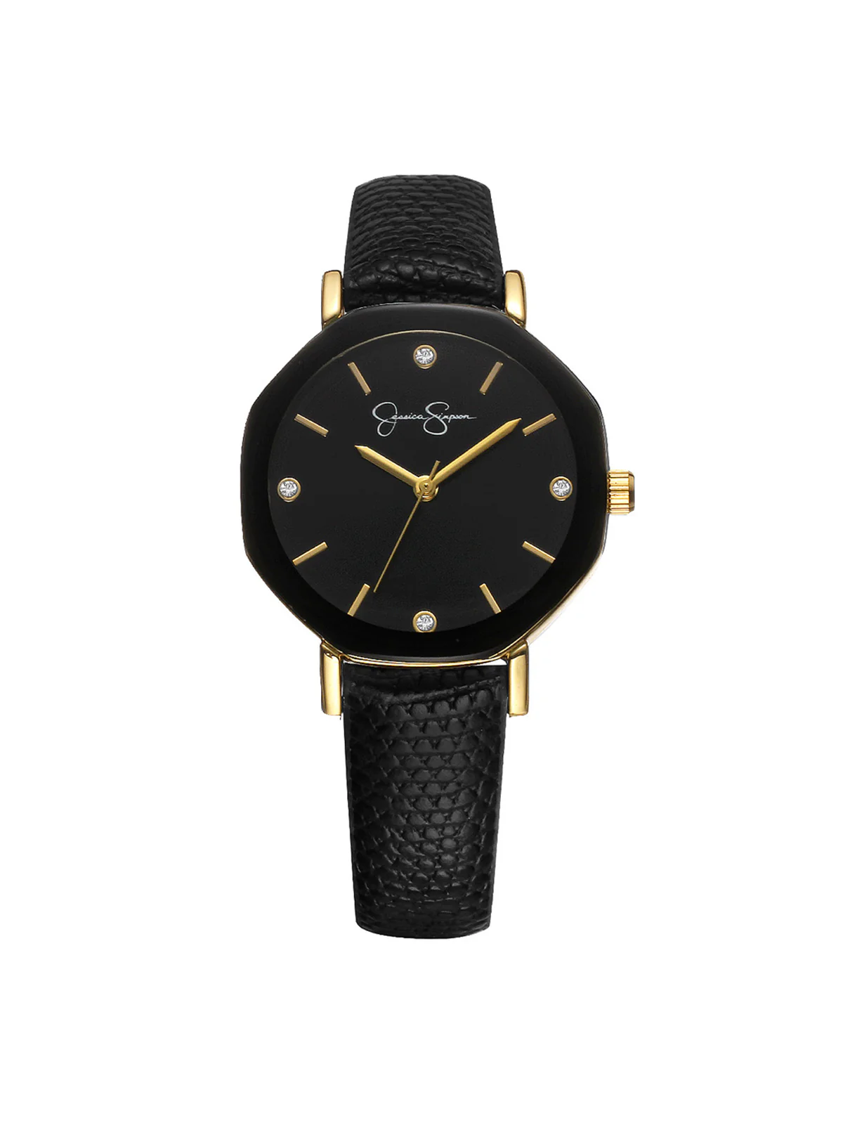 3807-metallized-bezel-strap-watch-in-black-gold-tone-1.webp Metallized Bezel Strap Watch in Black & Gold Tone
