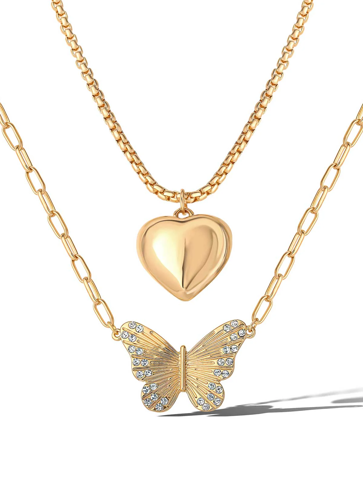 Butterfly Heart Layered Necklace