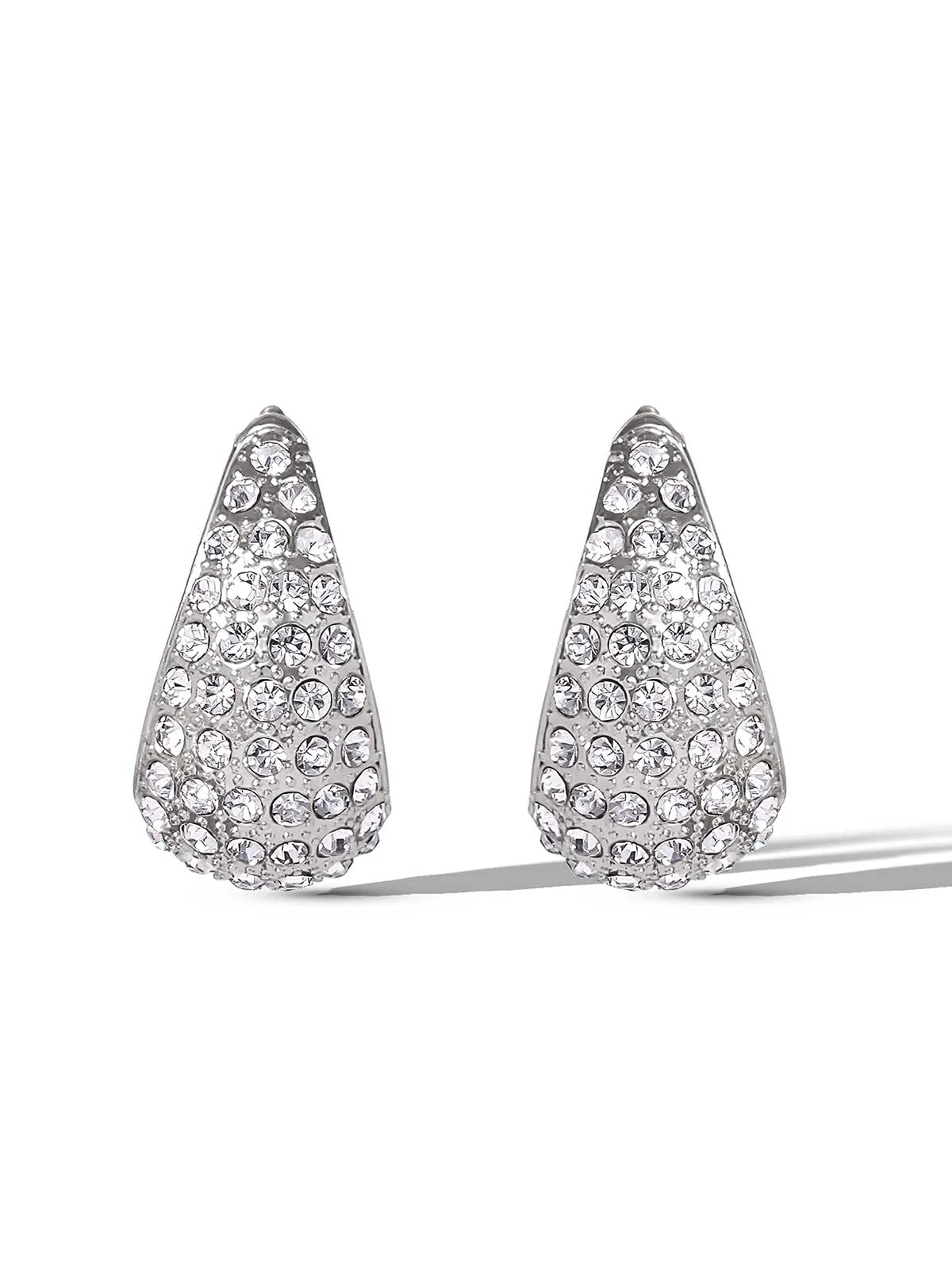 Crystal-Encrusted Teardrop Hoop Earrings