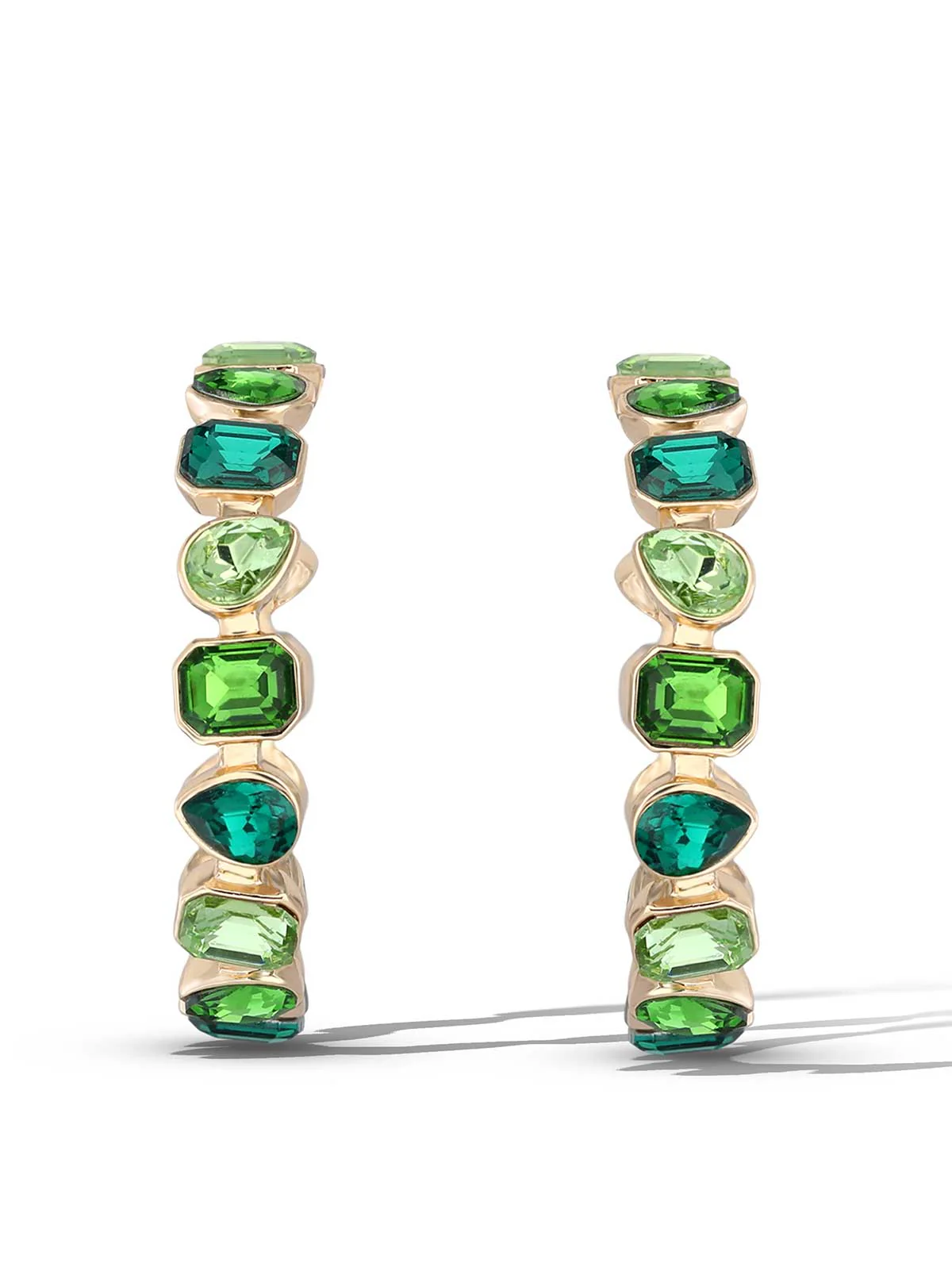 Multi-Green Gem Hoop Earrings
