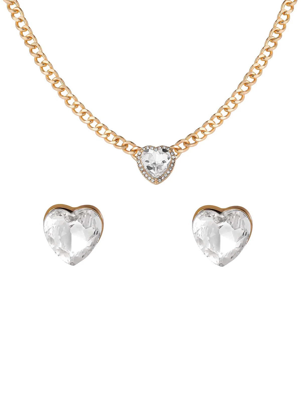 Heart Crystal Necklace & Stud Earring Set