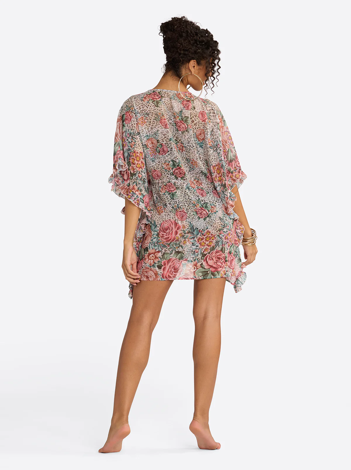 Animal Control Ruffle Cover Up Dress in Rose Multi