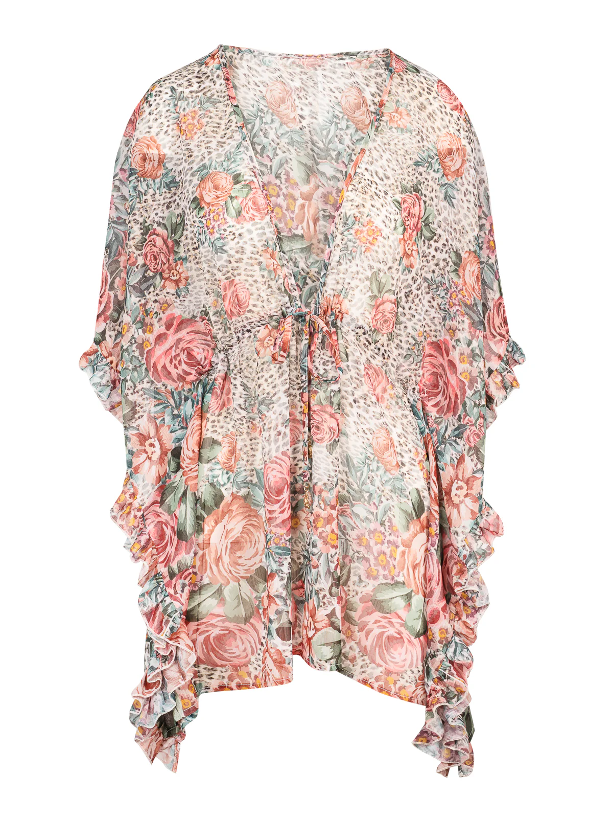 Animal Control Ruffle Cover Up Dress in Rose Multi