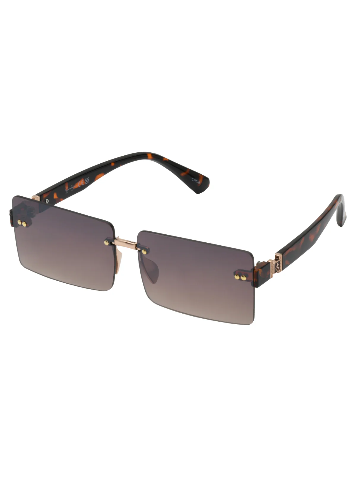 Sleek Rectangular Metal Sunglasses in Gold & Tortoise