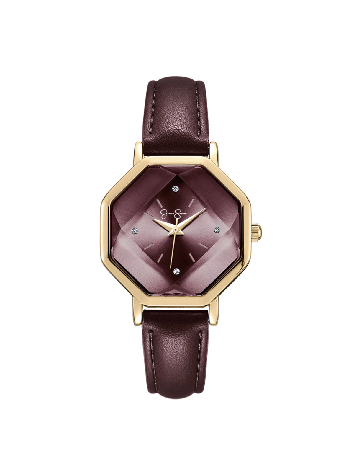 Octagonal Face Watch in Burgundy